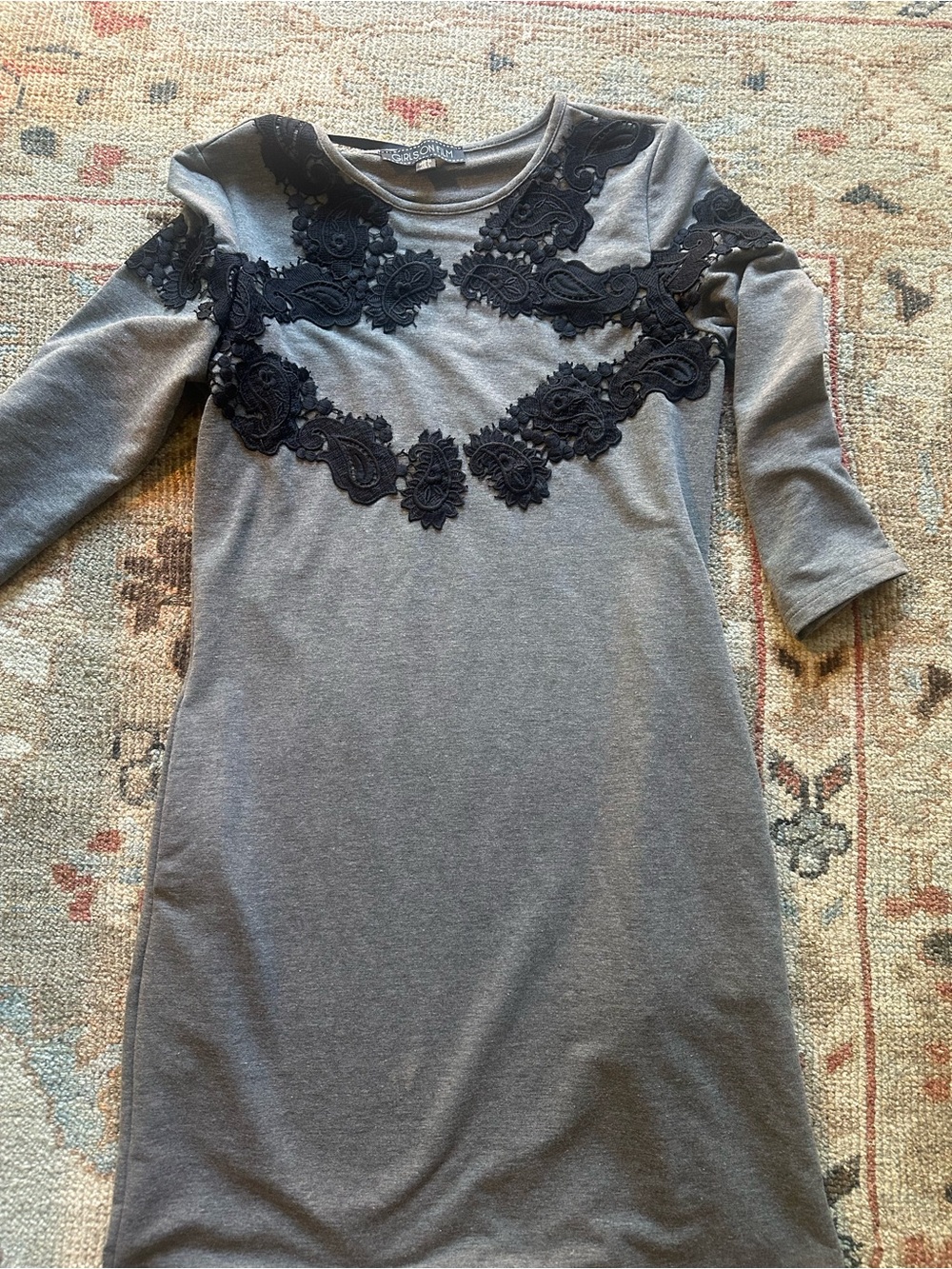 ASOS Girls' Gray Dress with Black Lace Appliqué